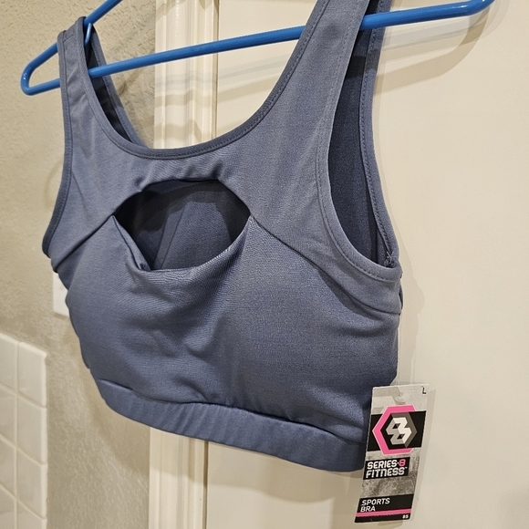 NWT Series*8 Fitness Sports Bra w decorative opening. Blue/Gray Large - Picture 5 of 7